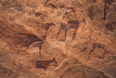 Felszeichnungen mit Ziegen und Rindern